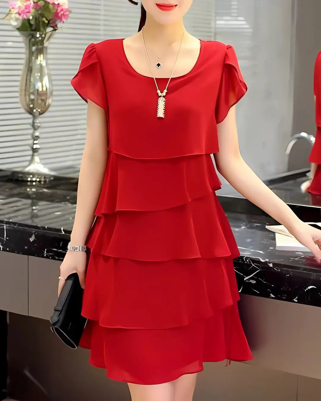 Sweet Ruffle Chiffon Short Dress