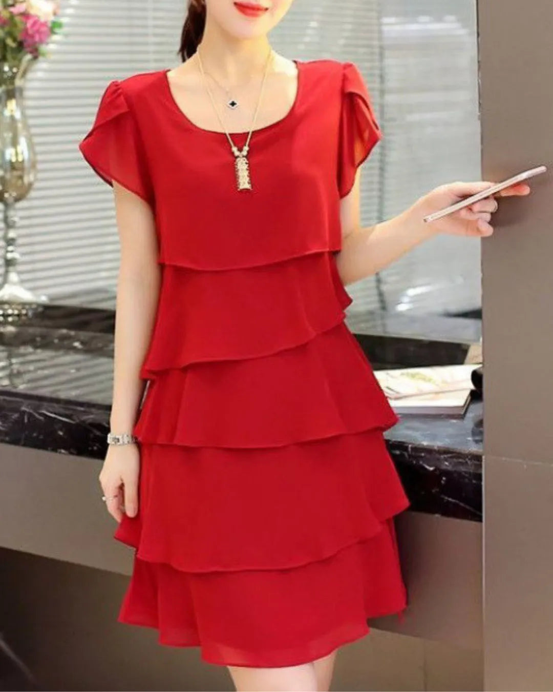 Sweet Ruffle Chiffon Short Dress