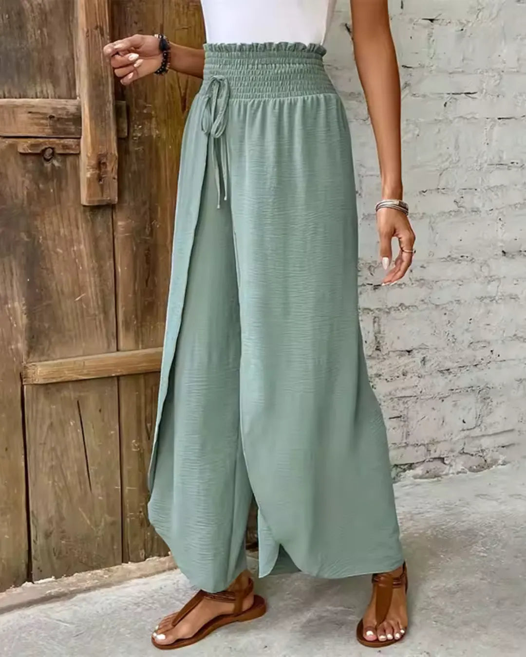 High-Waisted Split Wide-Leg Pants