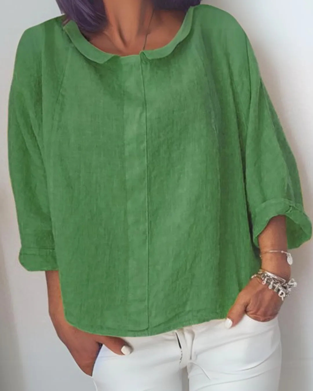 Lightweight Cotton V-Neck Loose Shirt – Long Sleeve Relaxed Fit