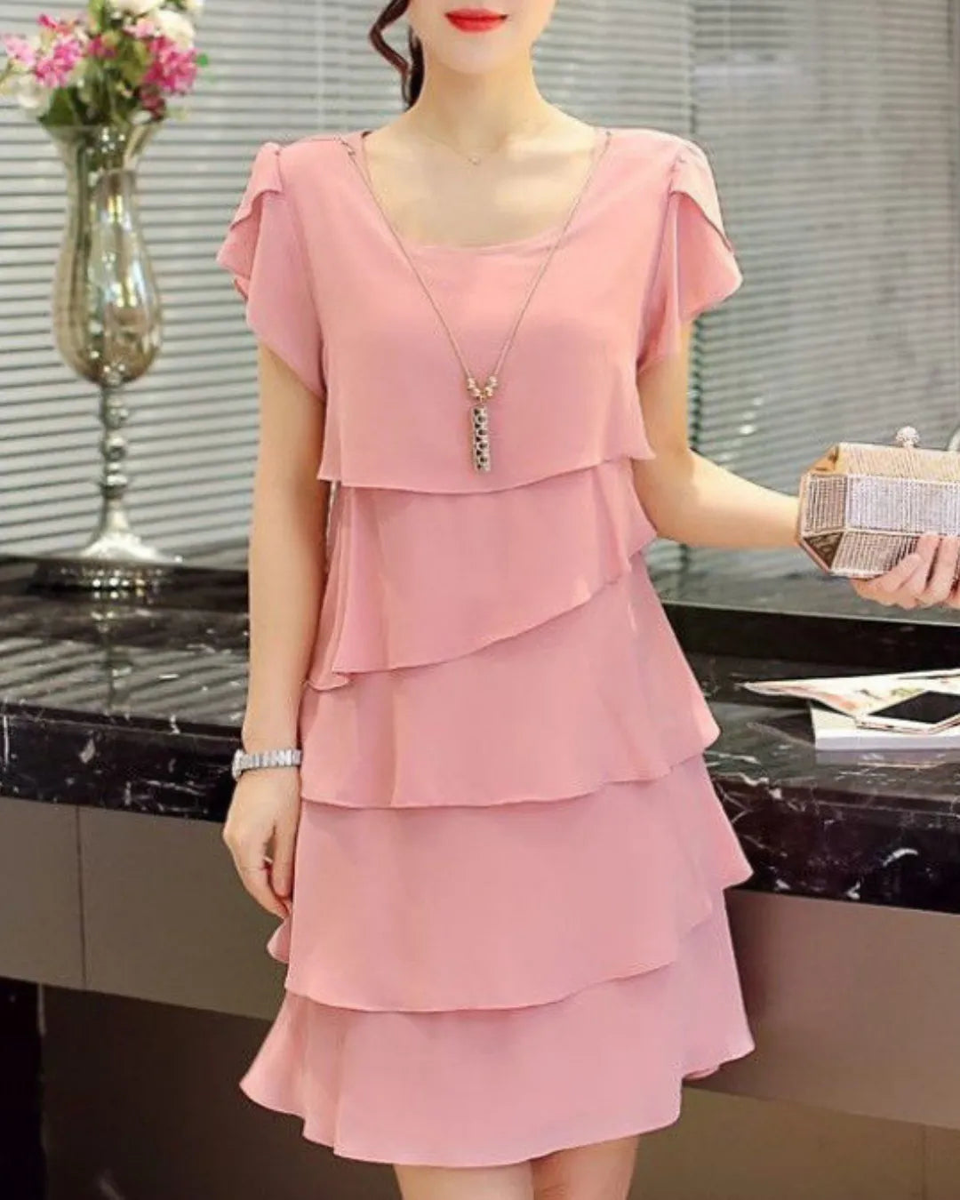 Sweet Ruffle Chiffon Short Dress