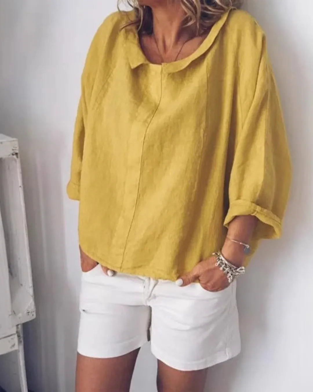 Lightweight Cotton V-Neck Loose Shirt – Long Sleeve Relaxed Fit