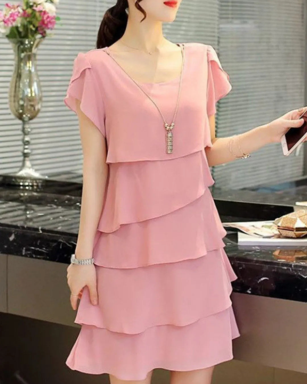 Sweet Ruffle Chiffon Short Dress