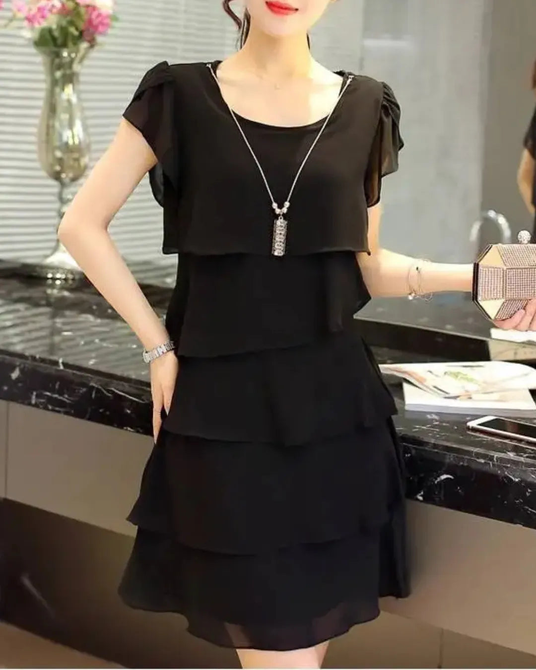 Sweet Ruffle Chiffon Short Dress