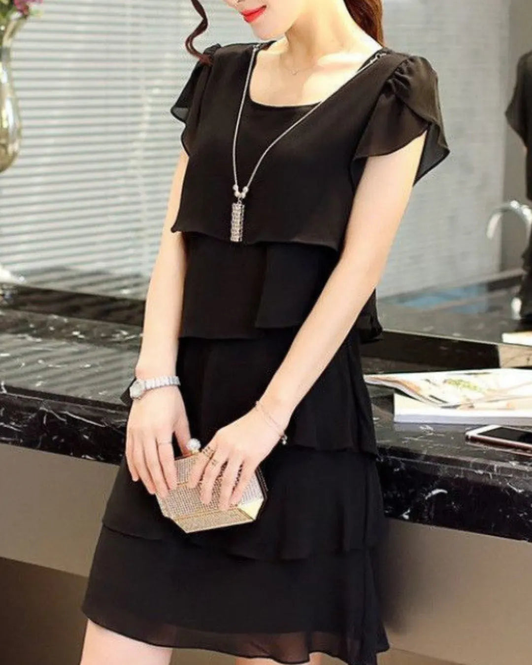 Sweet Ruffle Chiffon Short Dress