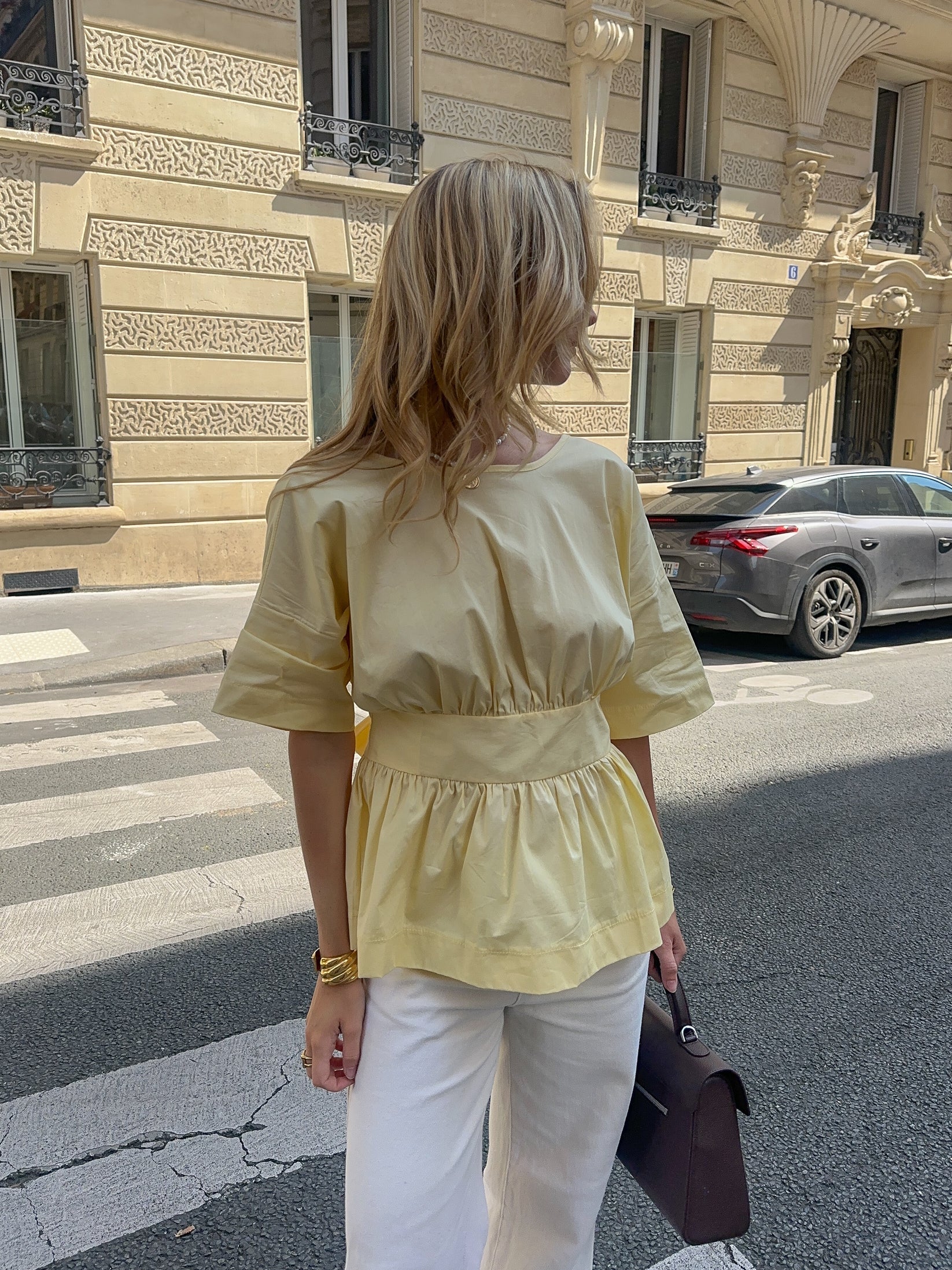 Fitted Cotton Blouse with Mid-Length Sleeves
