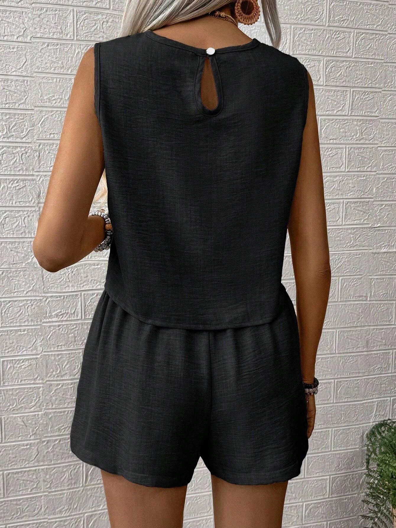 Casual Sleeveless Top + High Waist Shorts Set